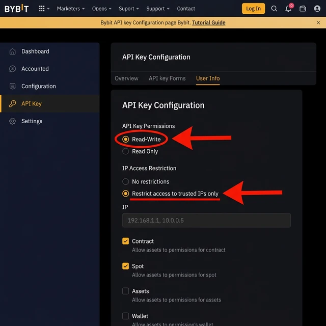 تكوين مفتاح API الخاص بـ Bybit — قراءة-كتابة، قيود IP