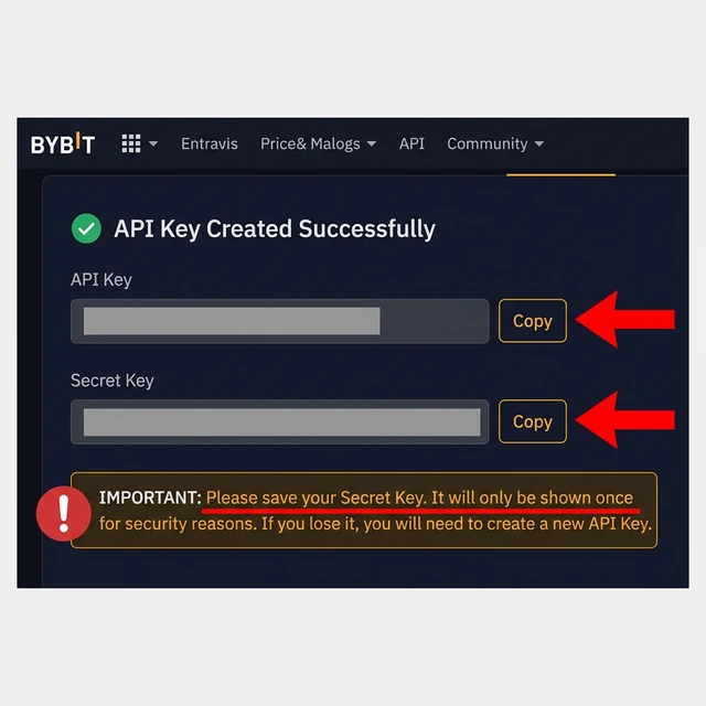 Copying Bybit API Key and Secret Key