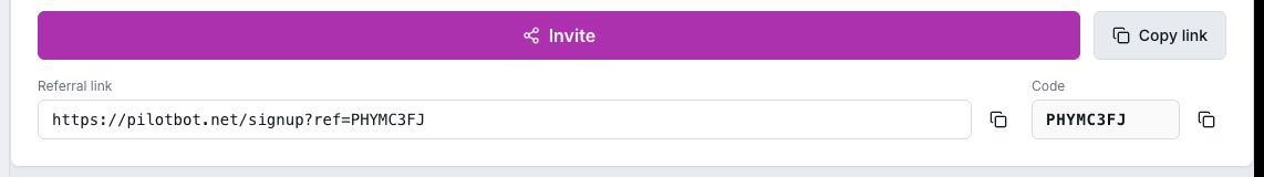 Your referral link and code